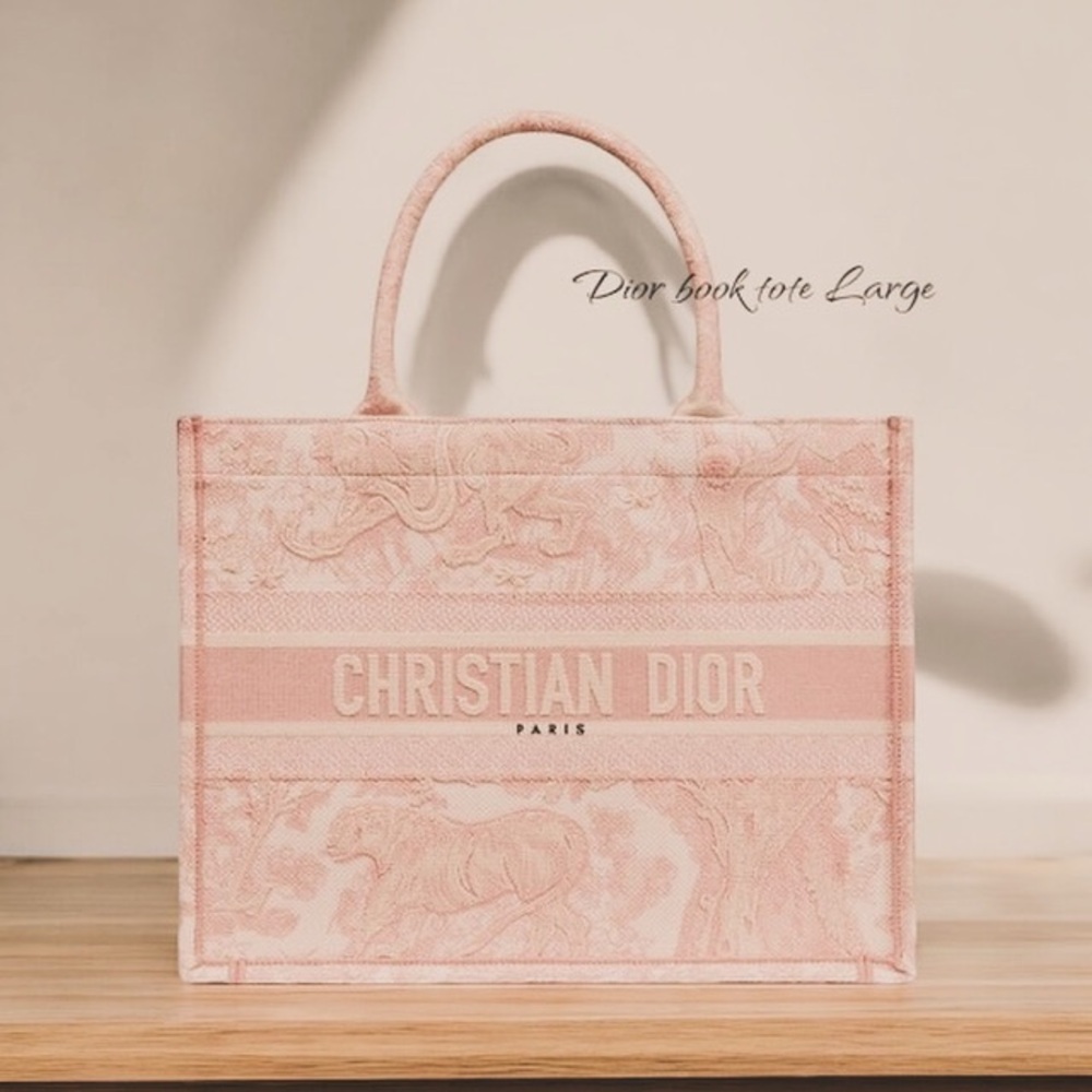 Dior Book Tote Large Tiger Embroidery Pink